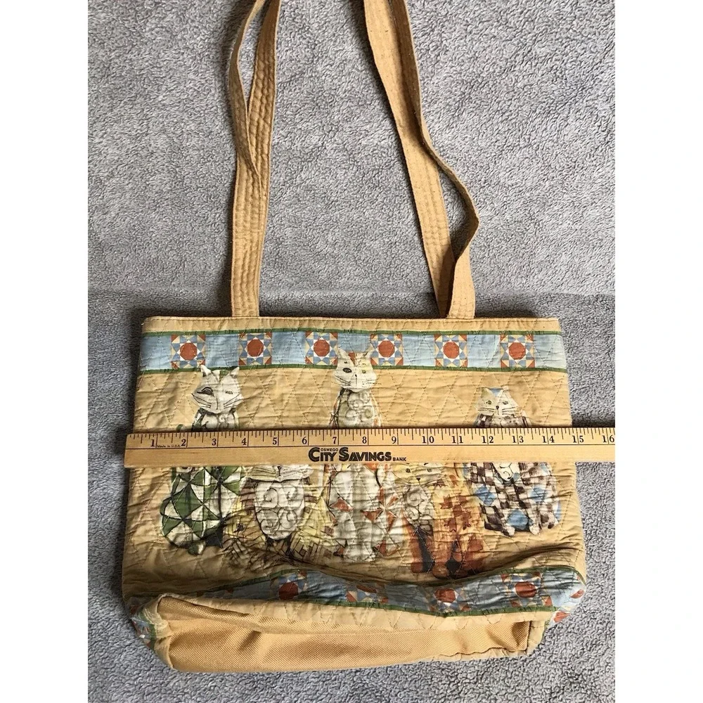 Jim Shore Heartwood Creek 5 Cat Tote‎ Quilted Zippered Inner Pockets